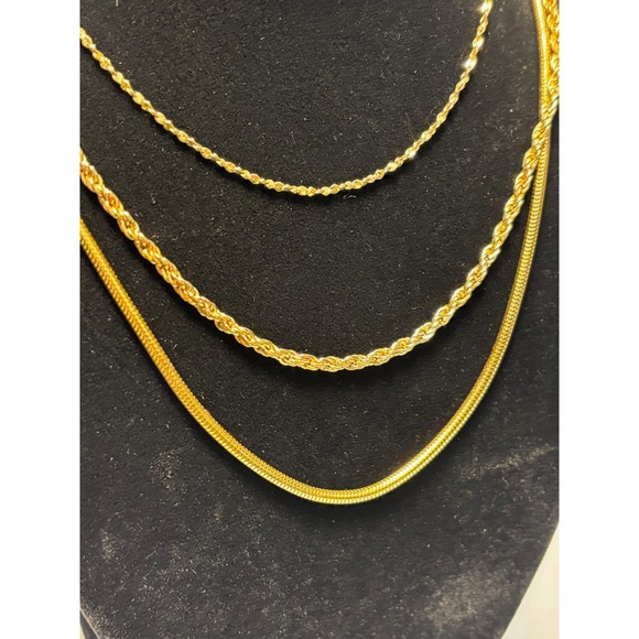 Delicate Gold Tone Chain Necklace Lot‎ Rope Signed Crown Trifari And Others - Picture 4 of 7